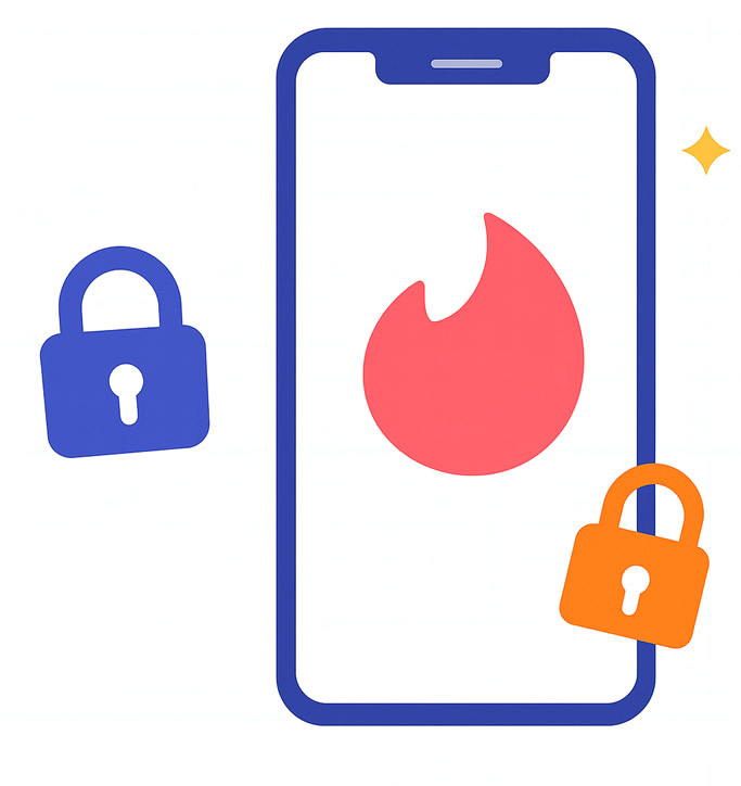 Celular mostrando a interface de um aplicativo de relacionamento, com corações e matches.